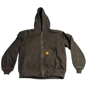 Vintage Carhartt J130 MDT Hooded Active Quilt Lined Jacket Size L Faded Black